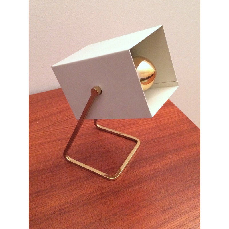 Kaisen Leuchten square white table lamp in brass - 1960s