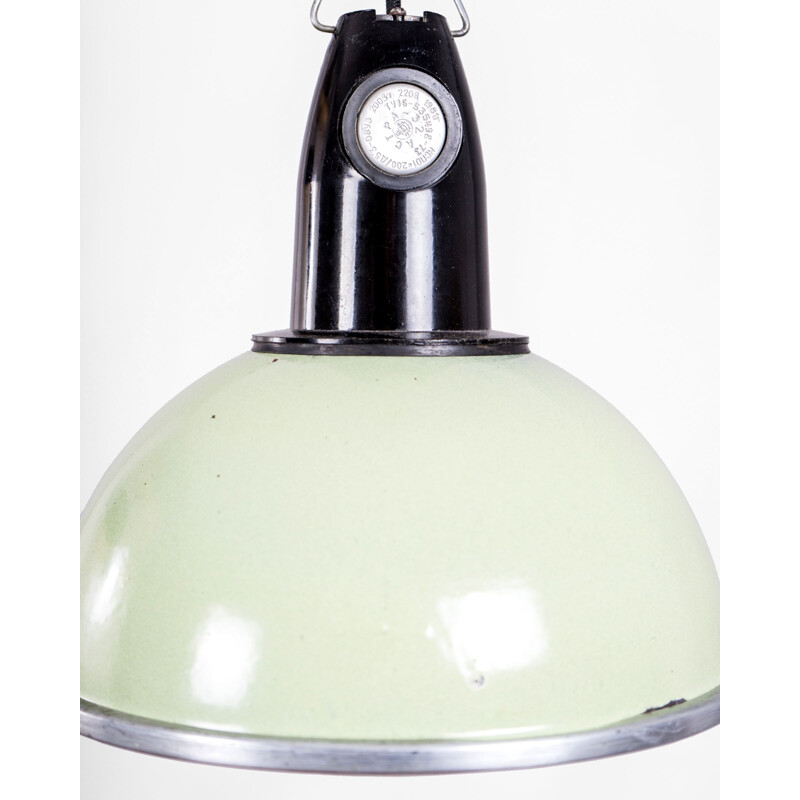 Mint green industrial pendant lamp, Poland 1970s