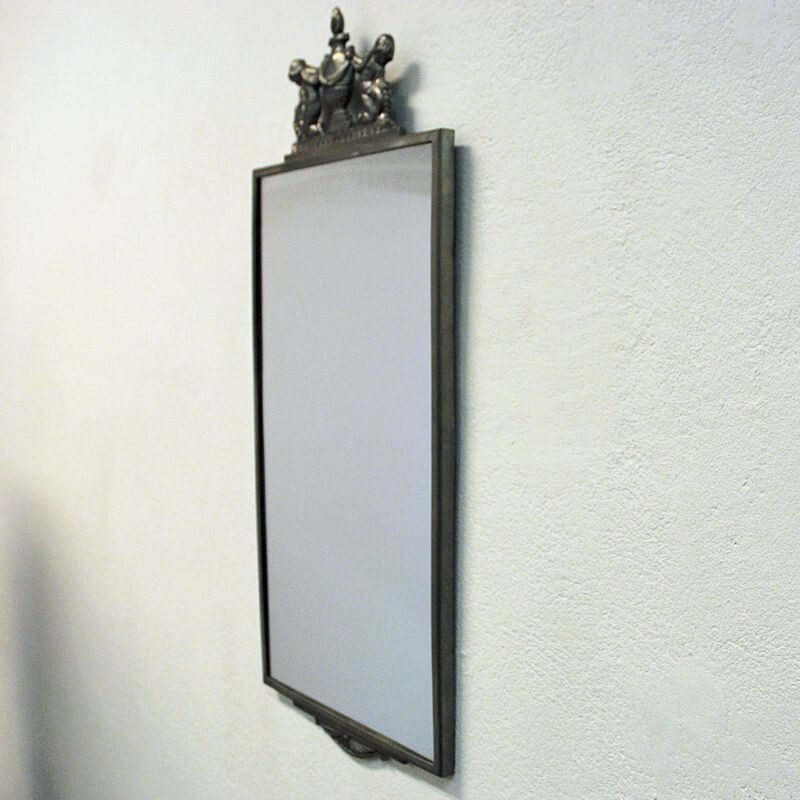 Mid century pewter wall mirror by Oscar Antonsson for Ystad Metall, Sweden 1929