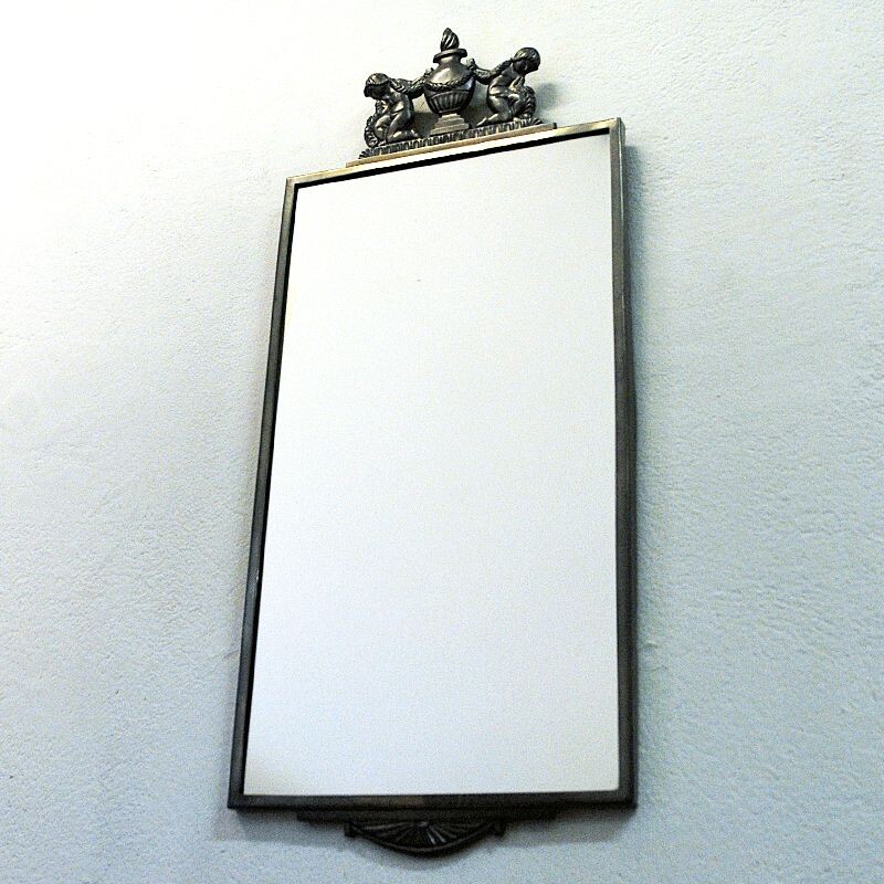 Mid century pewter wall mirror by Oscar Antonsson for Ystad Metall, Sweden 1929