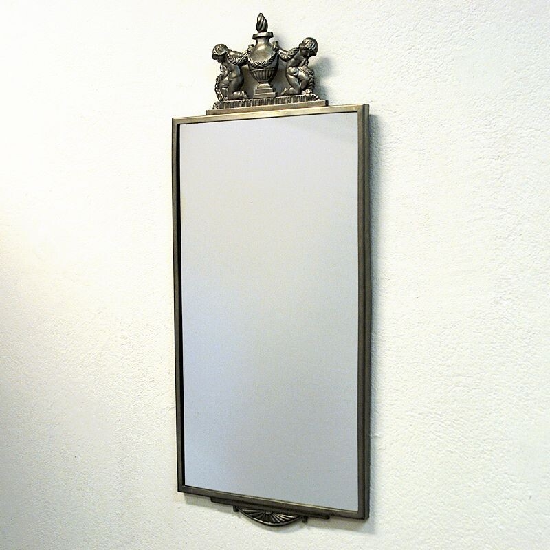 Mid century pewter wall mirror by Oscar Antonsson for Ystad Metall, Sweden 1929