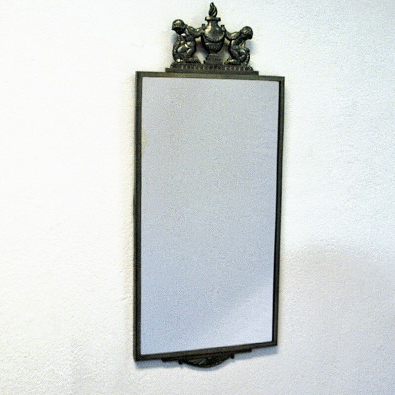 Mid century pewter wall mirror by Oscar Antonsson for Ystad Metall, Sweden 1929