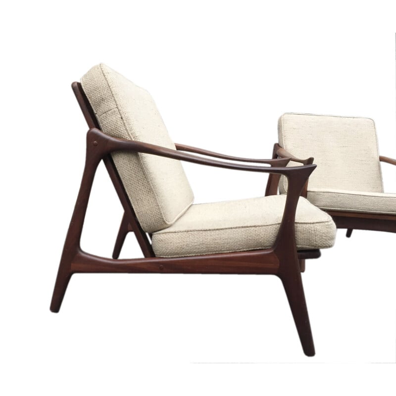 Danish Mogens Kold beige armchair in teak wood, Arne HOVMAND-OLSEN - 1954