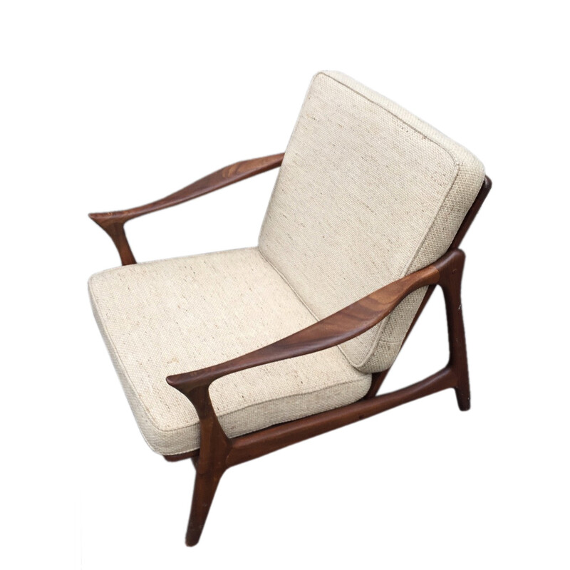Danish Mogens Kold beige armchair in teak wood, Arne HOVMAND-OLSEN - 1954