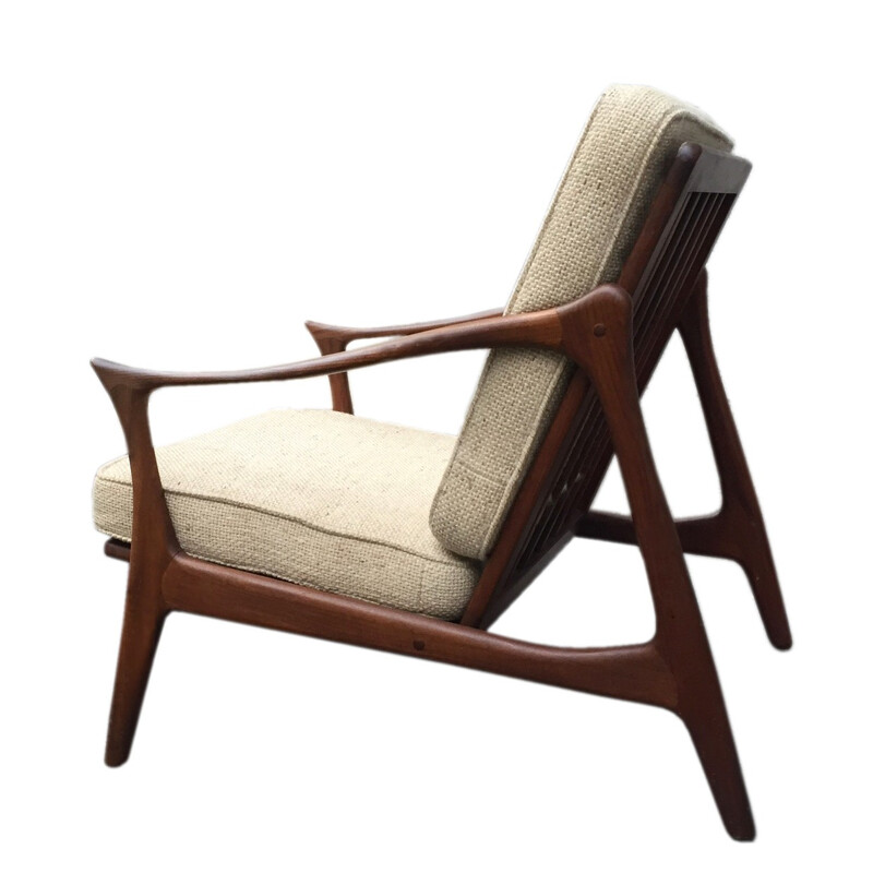Danish Mogens Kold beige armchair in teak wood, Arne HOVMAND-OLSEN - 1954