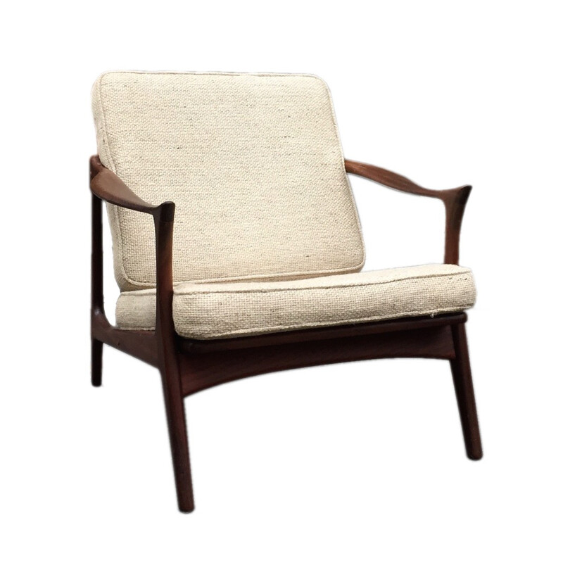 Danish Mogens Kold beige armchair in teak wood, Arne HOVMAND-OLSEN - 1954