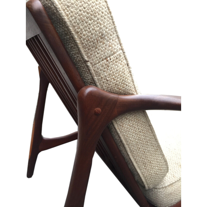 Danish Mogens Kold beige armchair in teak wood, Arne HOVMAND-OLSEN - 1954