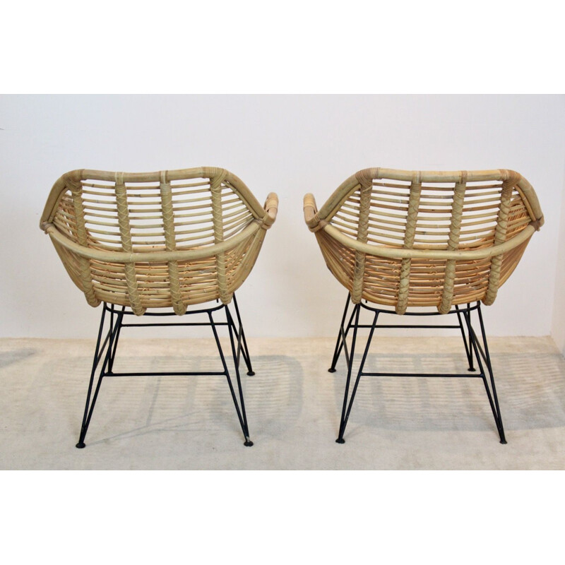 Ein Paar holländische Vintage-Sessel aus Weide und Stahl