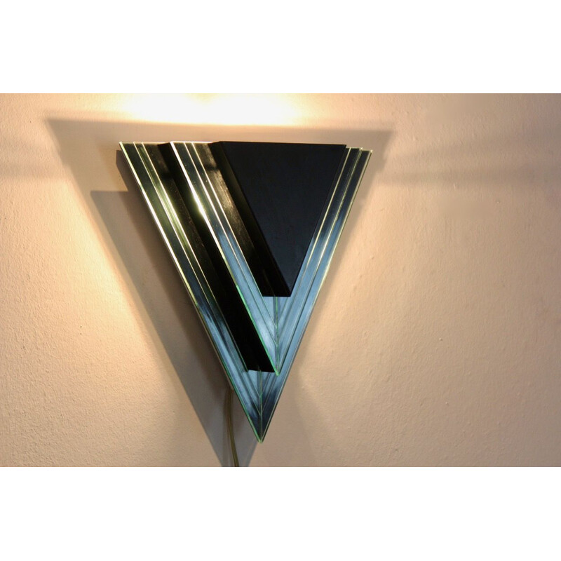 Paire d'appliques vintage triangulaires en verre et acier, Pays-Bas