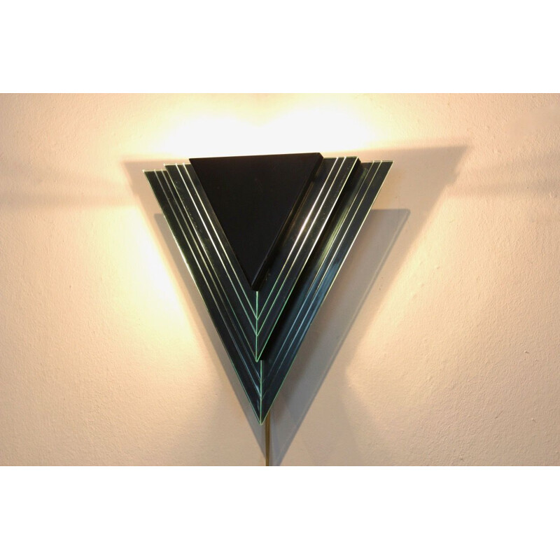 Coppia di appliques triangolari vintage in vetro e acciaio, Paesi Bassi