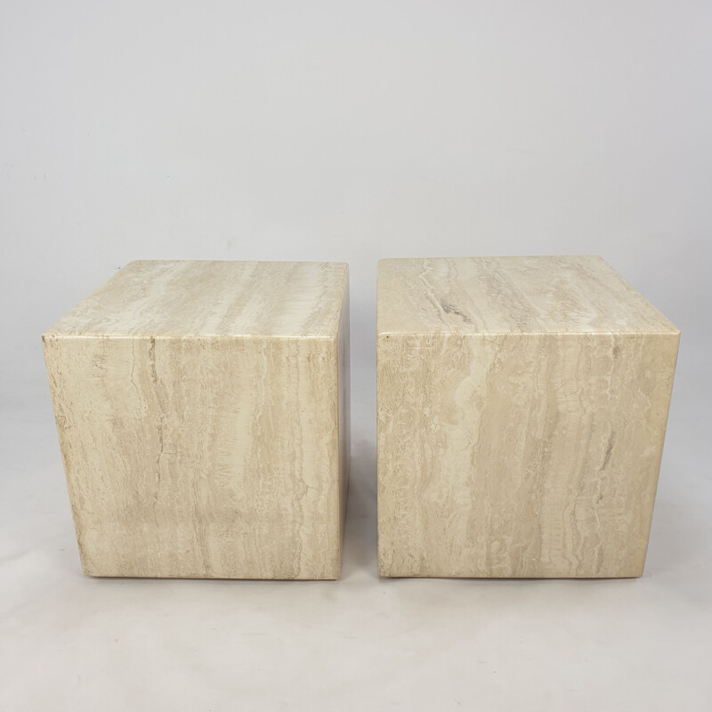 Italian vintage travertine side table, 1980s