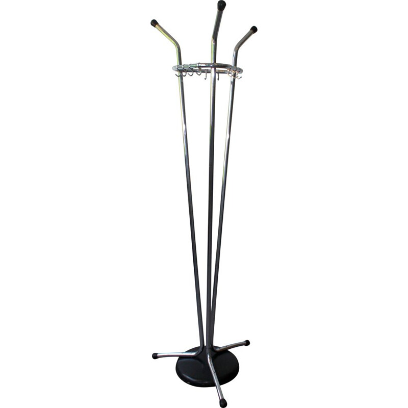 Vintage modernist coat rack in chromed metal, 1950