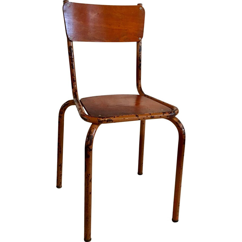 Cadeira escolar Vintage em aço tubular e madeira