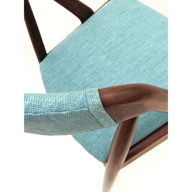 Suite de quatre chaises scandinaves bleues en bois palissandre, Kai KRISTIANSEN - 1960