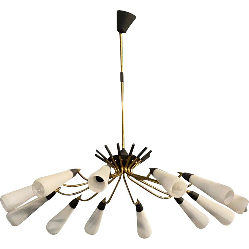 Mid-century brass and glass chandelier, Italy 1950s