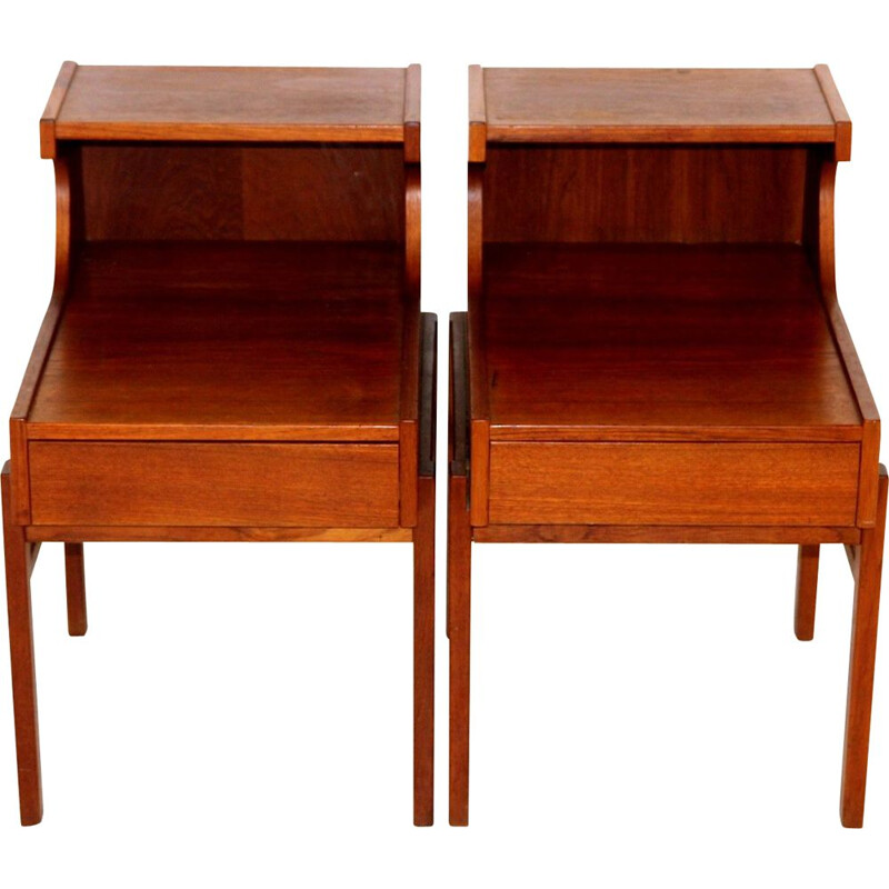 Pair of vintage teak and beechwood night stands by Carlstöm and co Möbelfabrik, Sweden 1960