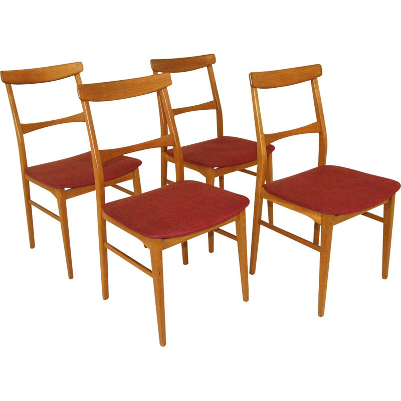 Set of 4 vintage oakwood and fabric chairs, Sweden 1960