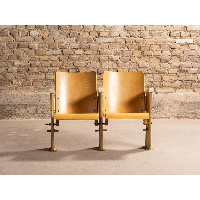 Vintage movie theater strapontin with 2 numbered seats, 1950-1960