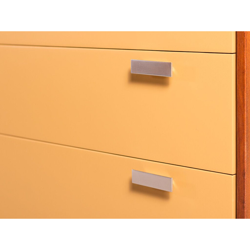 Vintage modernist teak chest of drawers with 3 drawers in Indian yellow