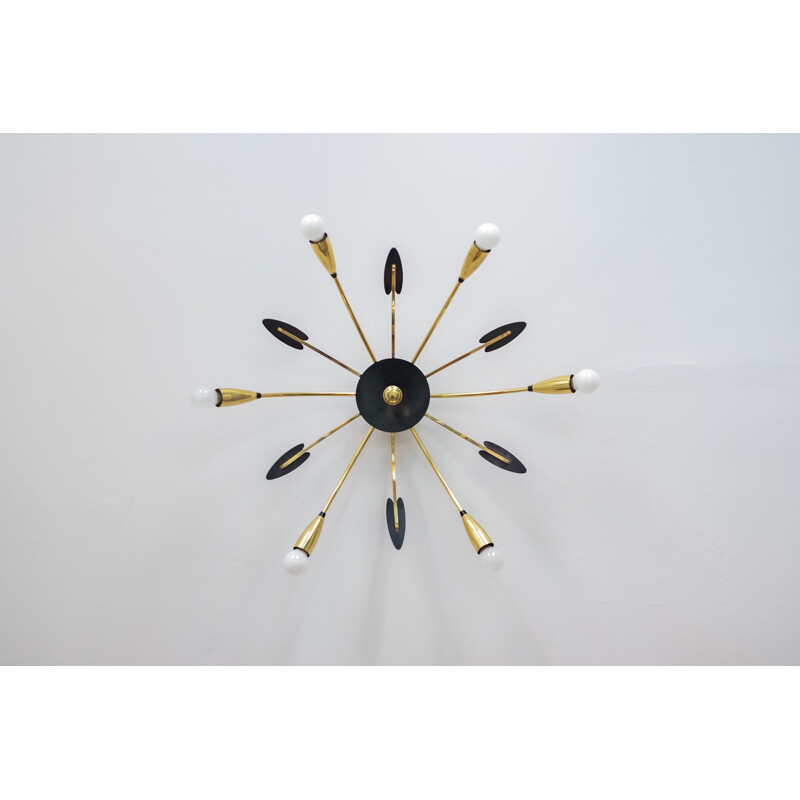 Mid century brass 6-armed sputnik chandelier, 1950s