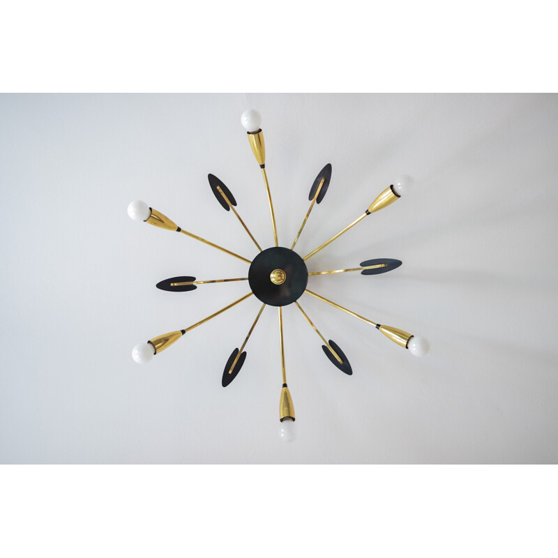 Mid century brass 6-armed sputnik chandelier, 1950s