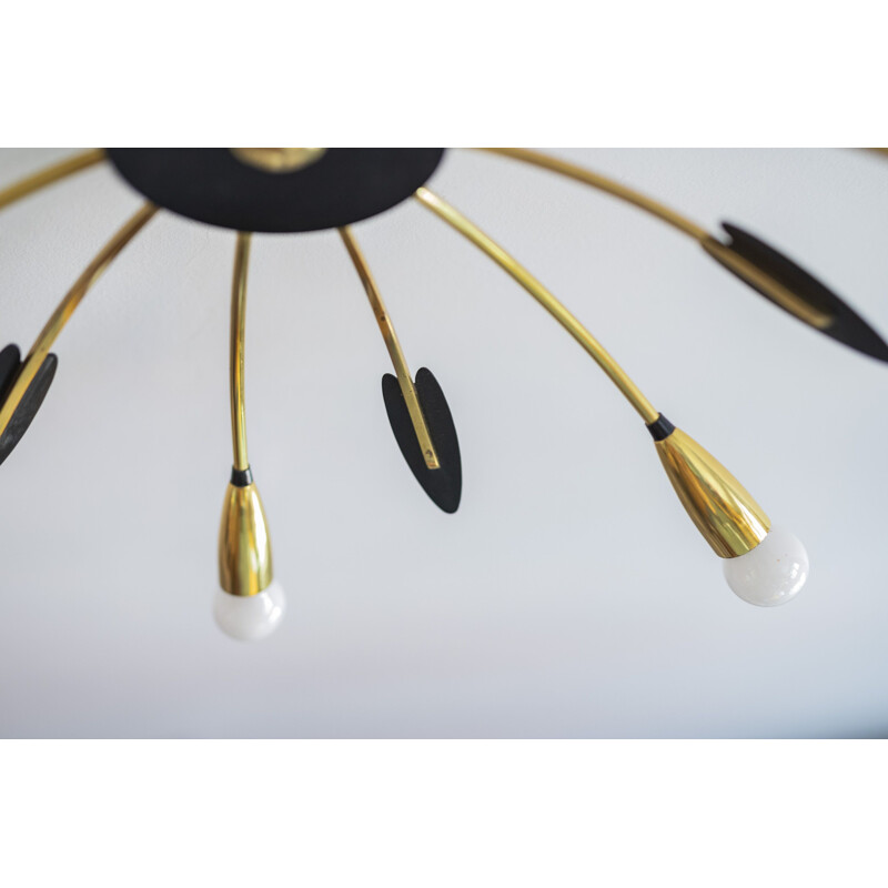Mid century brass 6-armed sputnik chandelier, 1950s