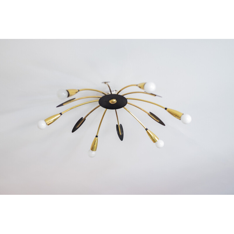 Mid century brass 6-armed sputnik chandelier, 1950s