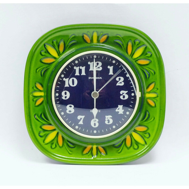Horloge murale de cuisine vintage par Dugena avec Herbolzheimer Keramik, Allemagne de l'Ouest 1960-1970