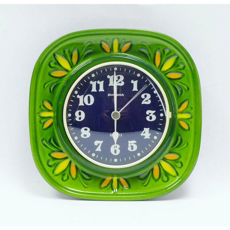 Vintage wall clock kitchen by Dugena with Herbolzheimer Keramik, West German 1960-1970s