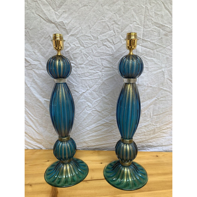 Pair of vintage Murano glass lamps by Toso Murano, 1980
