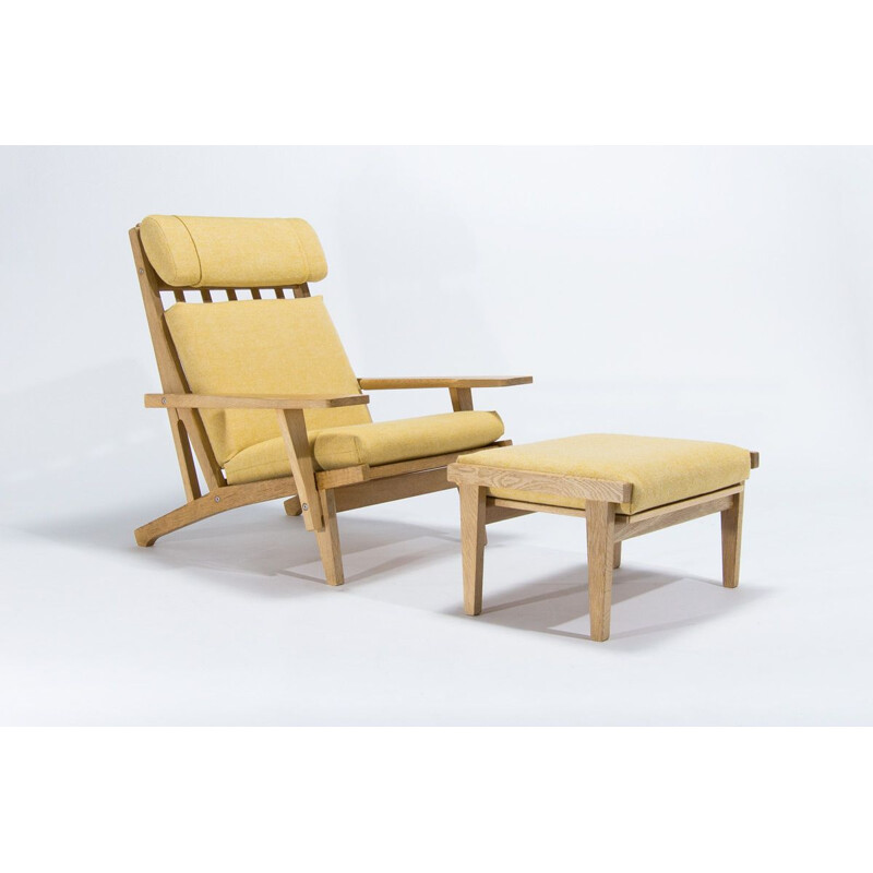 Mid century highback armchair & ottomane GE375 by Hans Wegner, 1960s