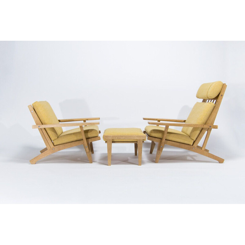 Mid century highback armchair & ottomane GE375 by Hans Wegner, 1960s