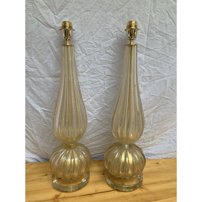 Paire de lampes vintage en verre de Murano par Toso Murano, 1990