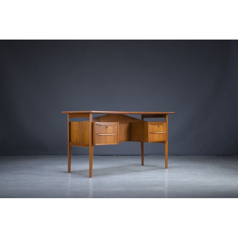 Danish vintage freestanding teak desk by Gunnar Nielsen for Tibergaard, 1960s