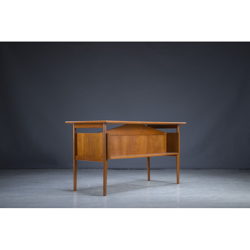 Danish vintage freestanding teak desk by Gunnar Nielsen for Tibergaard, 1960s