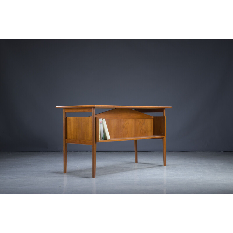 Danish vintage freestanding teak desk by Gunnar Nielsen for Tibergaard, 1960s