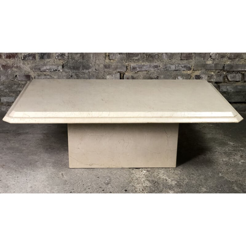 Vintage ivory travertine coffee table, 1970s