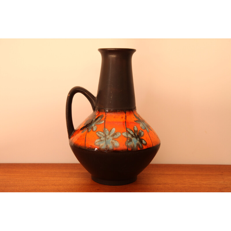 Vaso de cerâmica com cabo vitrificado vintage, Alemanha