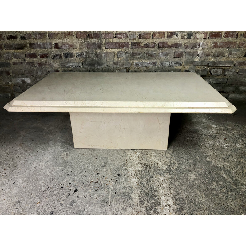 Vintage ivory travertine coffee table, 1970s