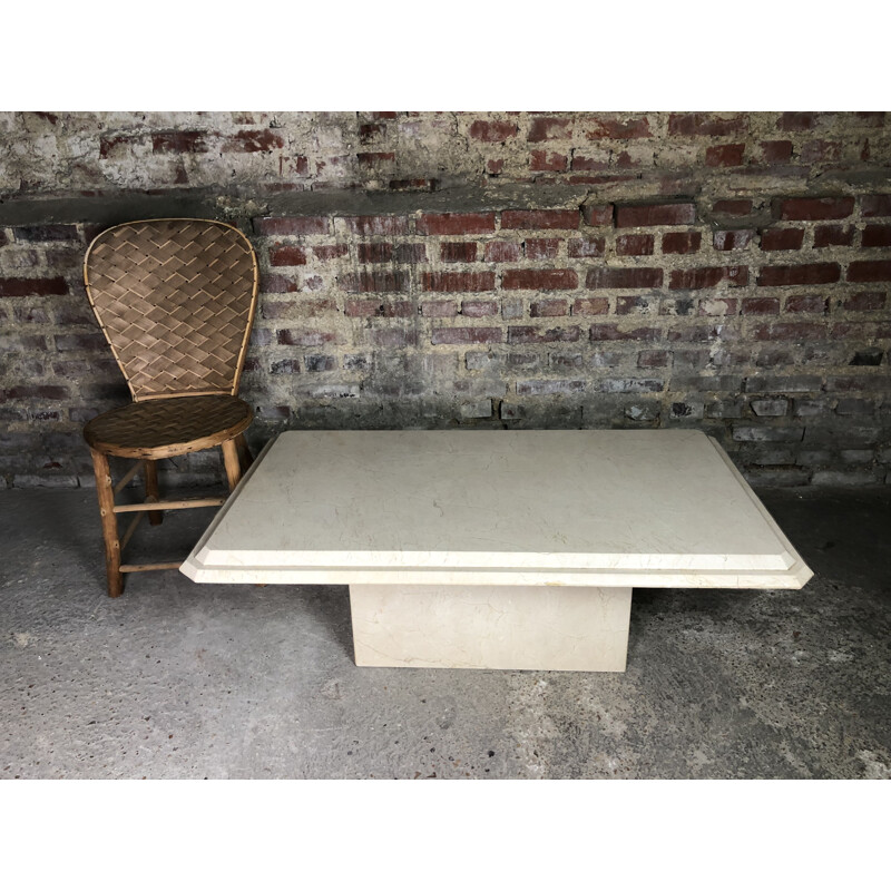 Vintage ivory travertine coffee table, 1970s