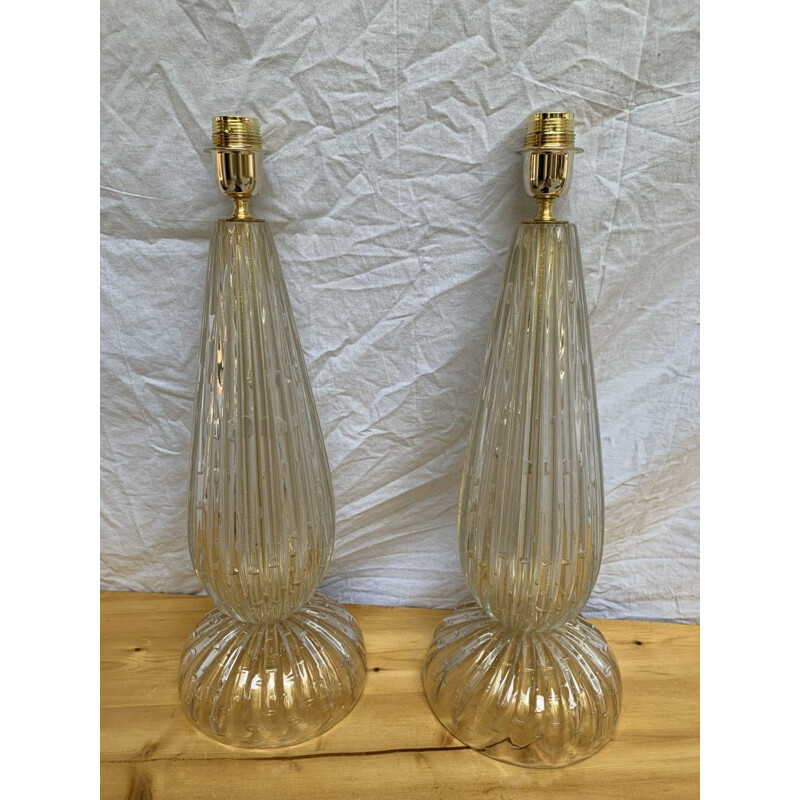 Pair of vintage Murano glass lamps by Toso Murano, 1990