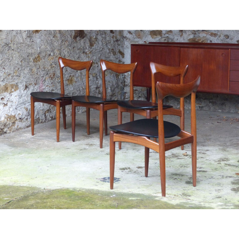 Suite de 4 chaises Danoises en teck, H.W. KLEIN - années 60