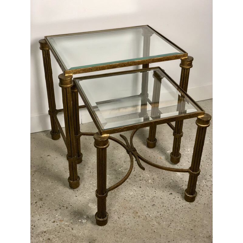 Vintage iron and bevelled glass nesting tables, 1980s