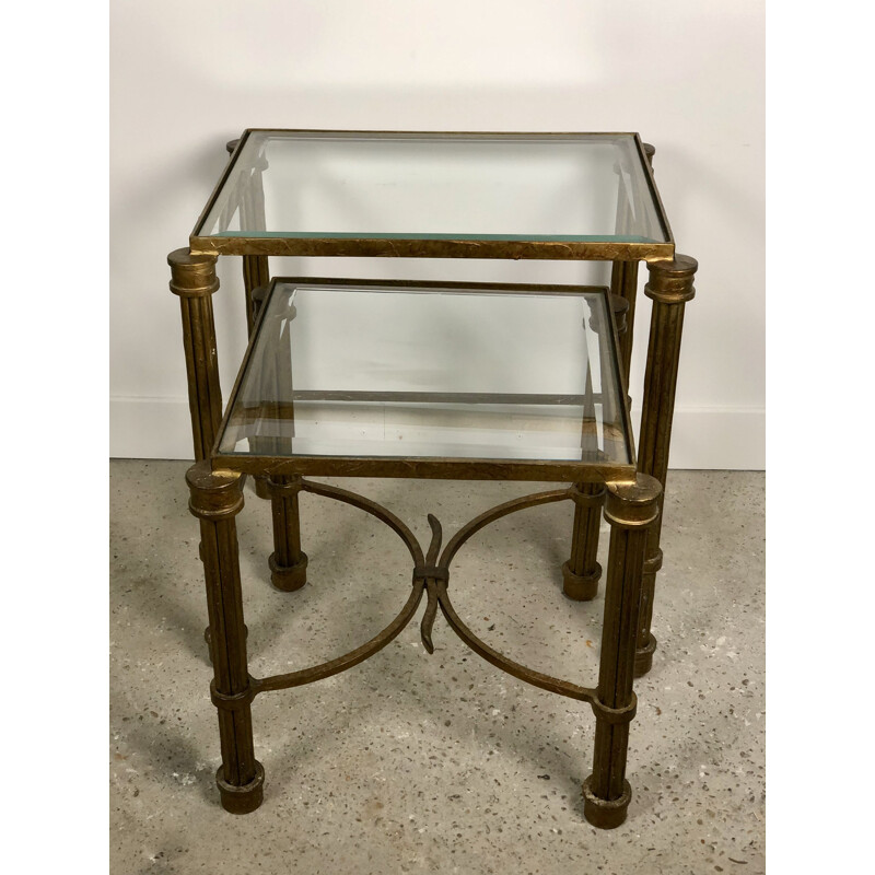 Vintage iron and bevelled glass nesting tables, 1980s