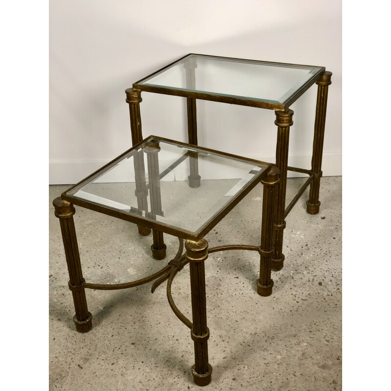 Vintage iron and bevelled glass nesting tables, 1980s