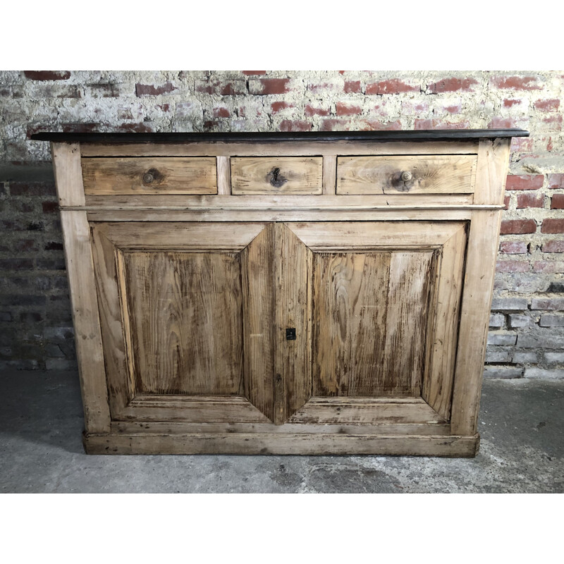 Vintage sideboard in pichepin and waxed blackened wood top