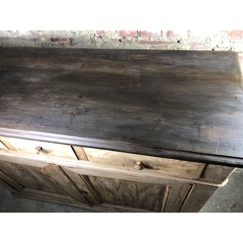 Vintage sideboard in pichepin and waxed blackened wood top