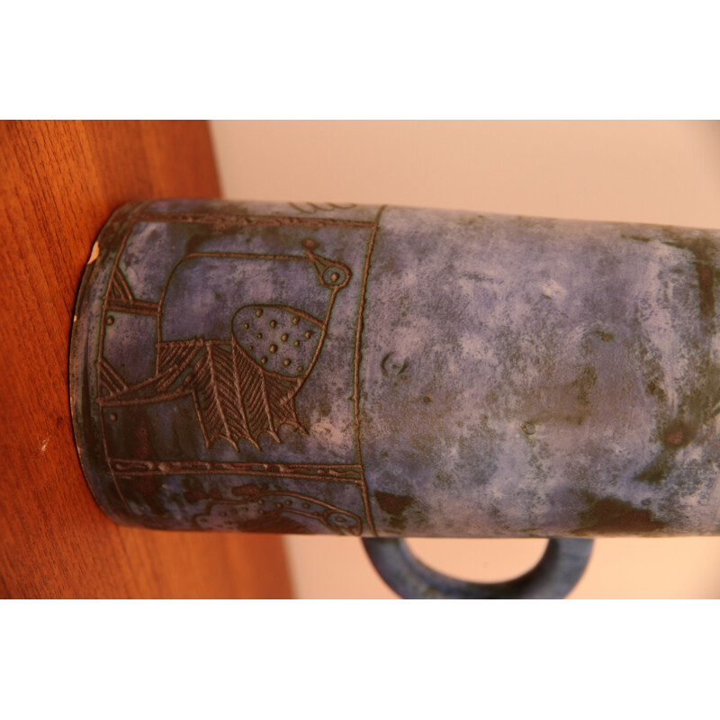 Vintage sgraffito pitcher by Jacques Blin, 1950