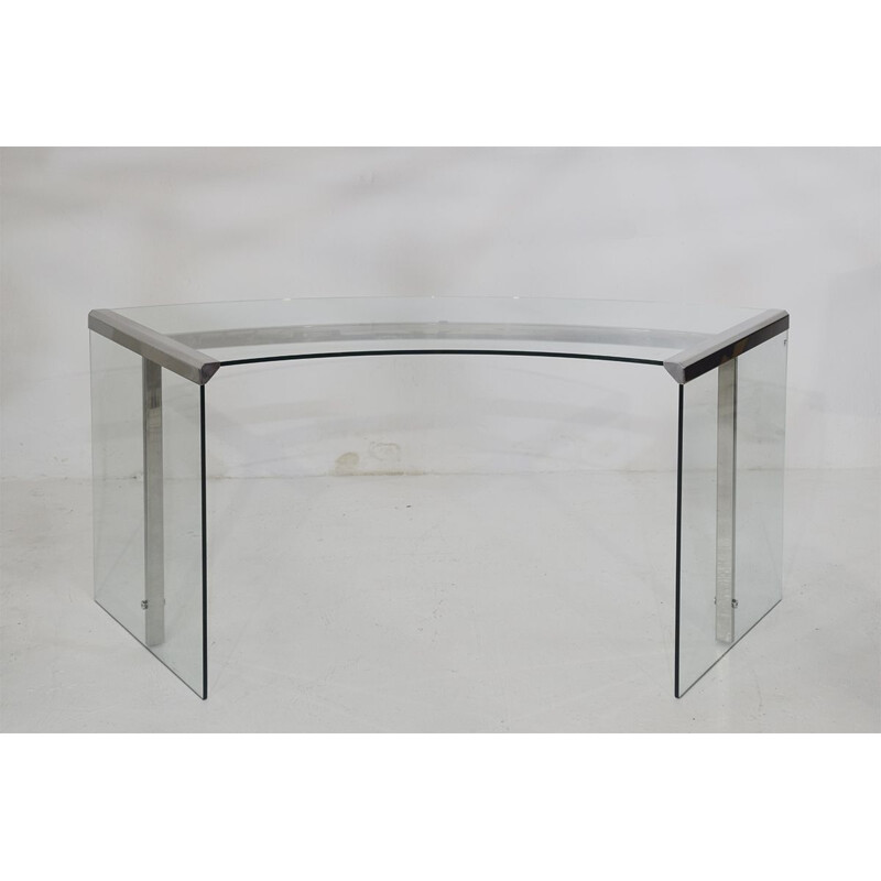 Minimalist vintage glass and chrome desk by Galotti & Radice, 1980s