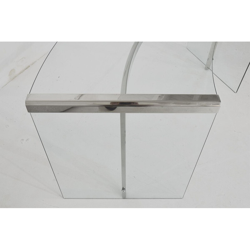 Bureau minimaliste vintage en verre et chrome par Galotti & Radice, 1980